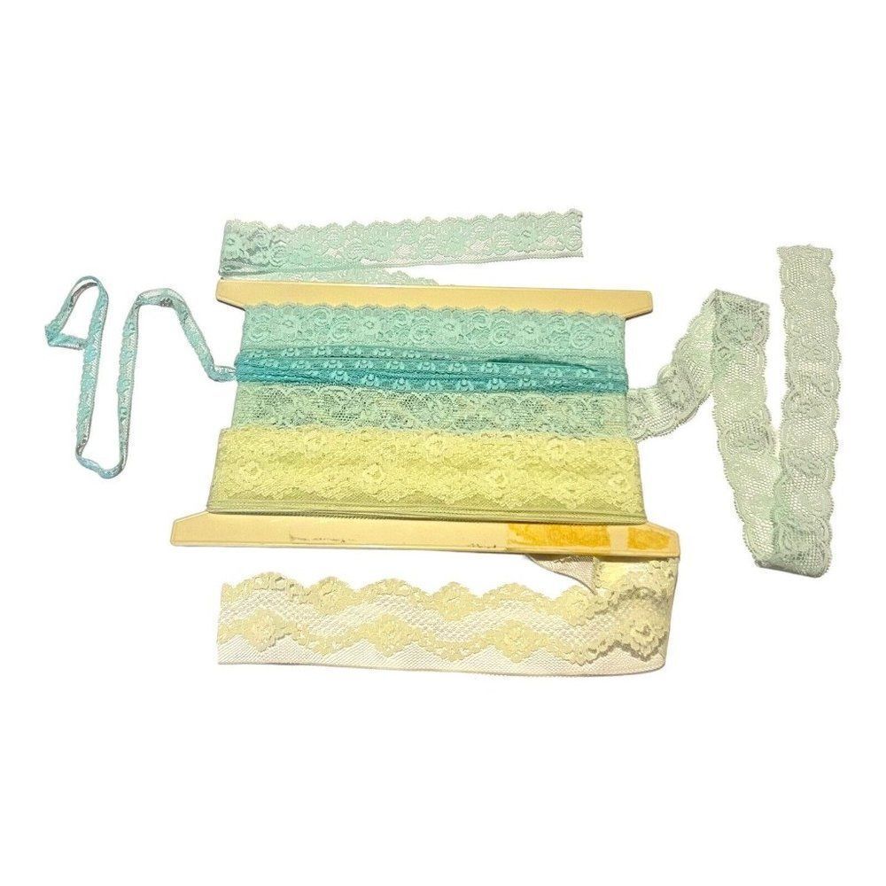 Large LOT Lingerie Blue Yellow Scallop Delicate Lace Trim Mesh Set Roll Panty